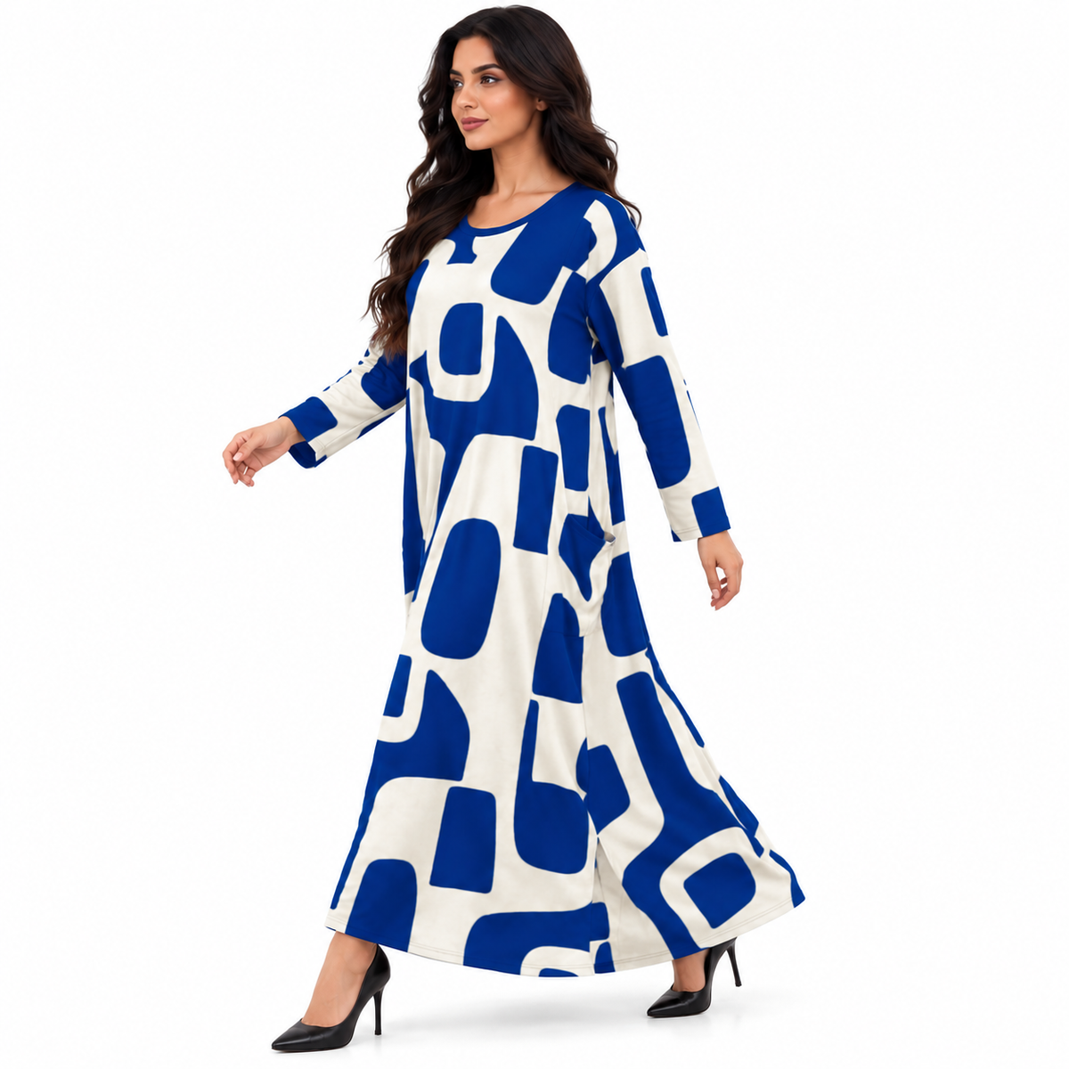 Blue Abstract Print Women’s Kaftan Dress-3