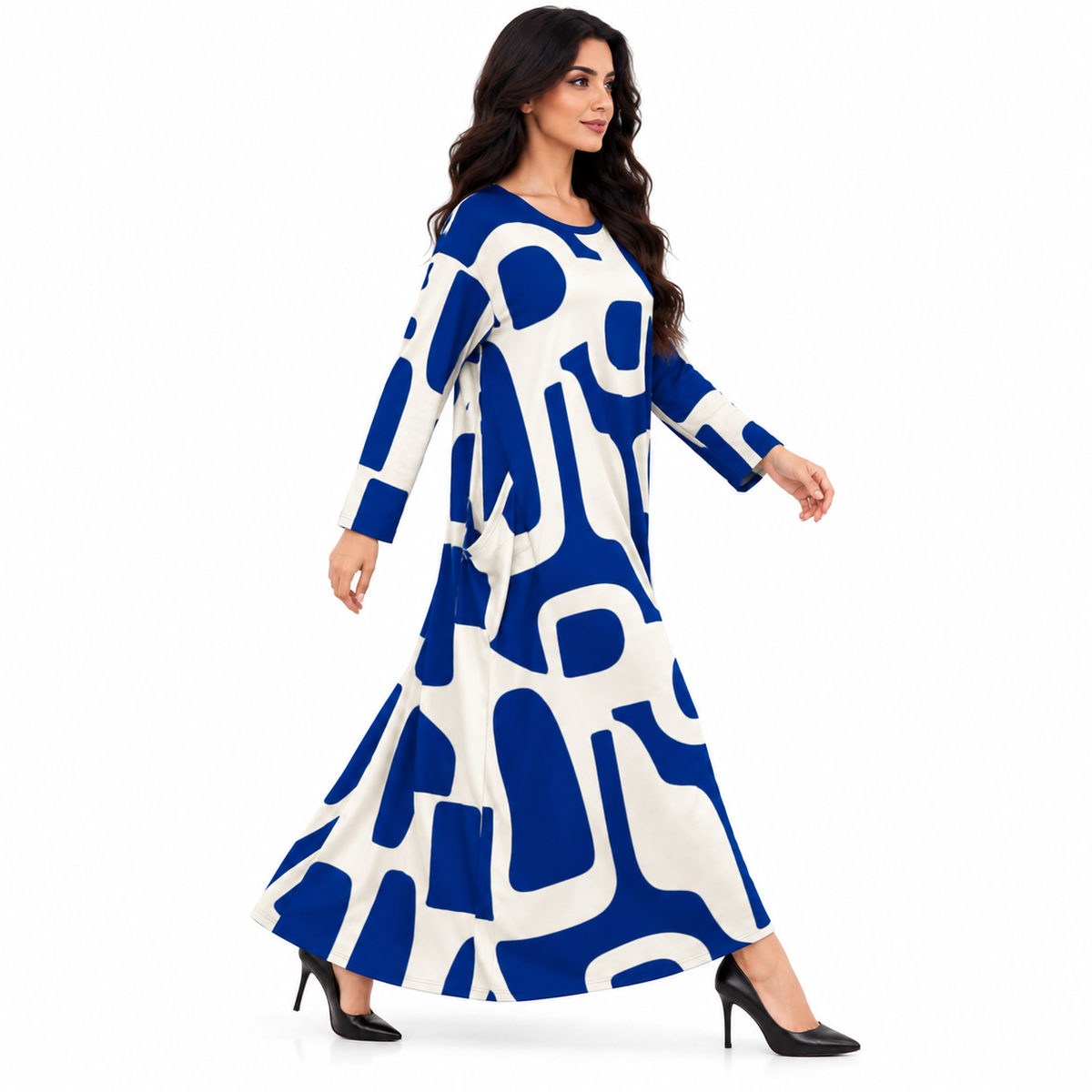 Blue Abstract Print Women’s Kaftan Dress-2