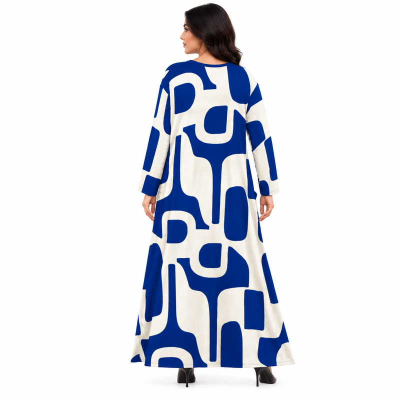 Blue Abstract Print Women’s Kaftan Dress-4