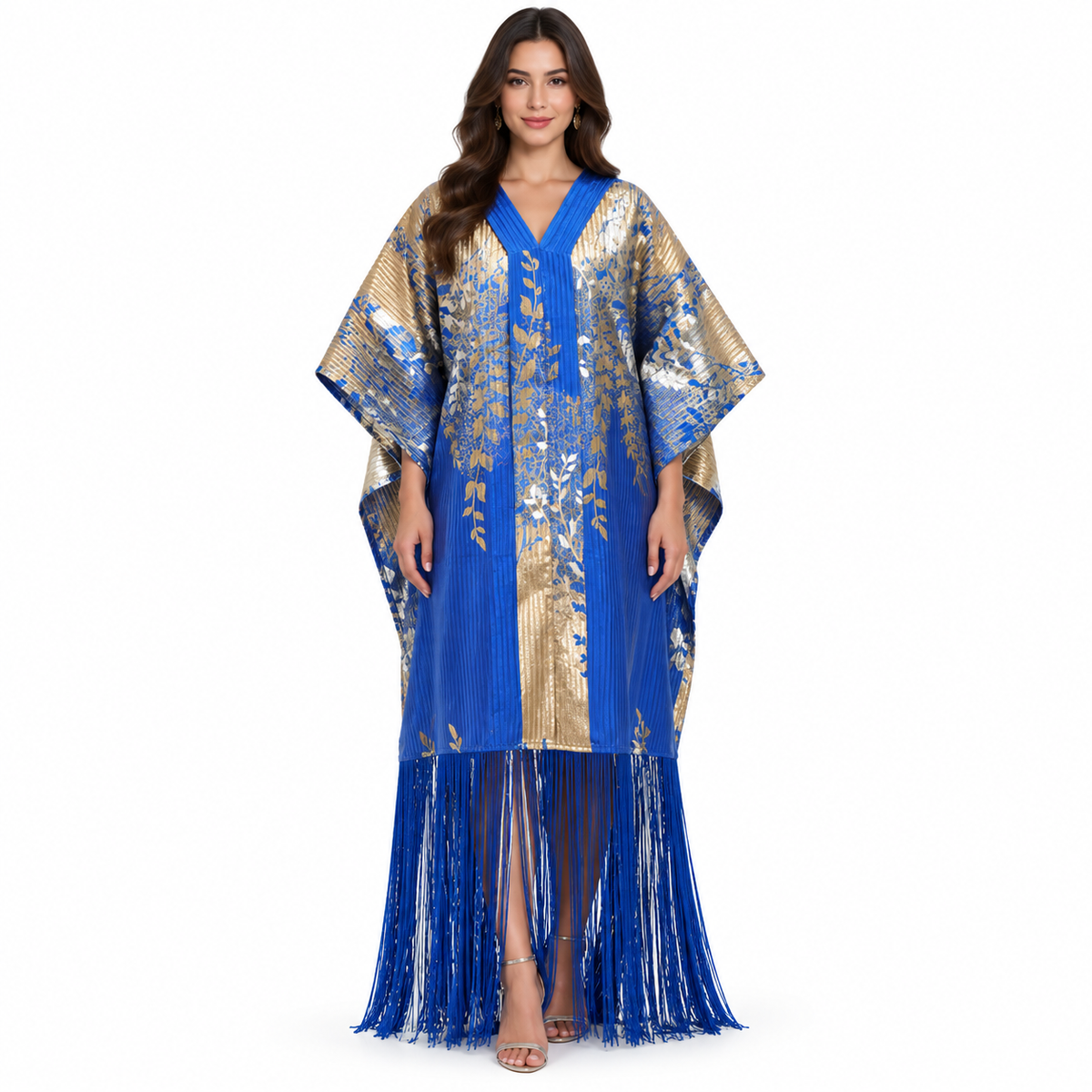 Royal Blue Metallic Fringe Luxury Kaftan-1