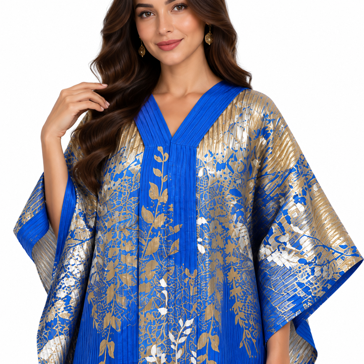 Royal Blue Metallic Fringe Luxury Kaftan-4