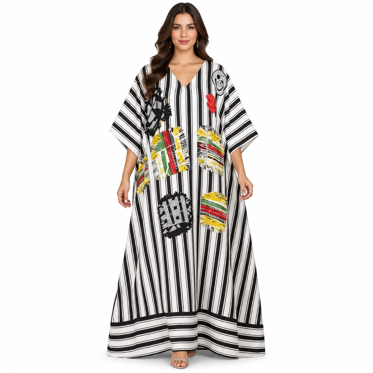 Black White Striped Artistic Baju Kaftan