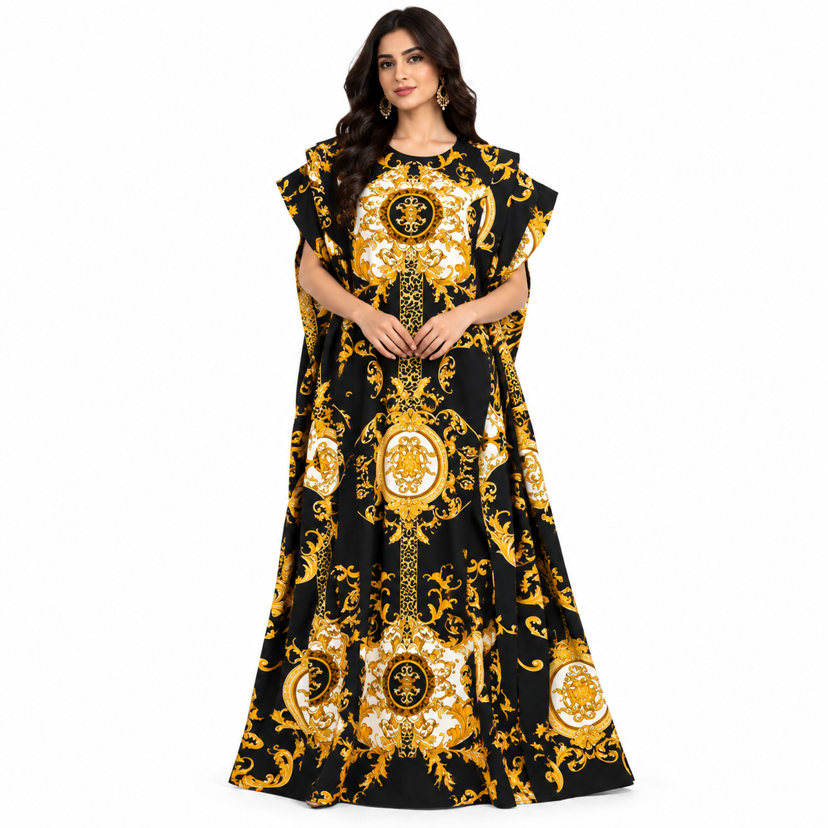 Black Gold Baroque Printed Luxury Kaftan-1