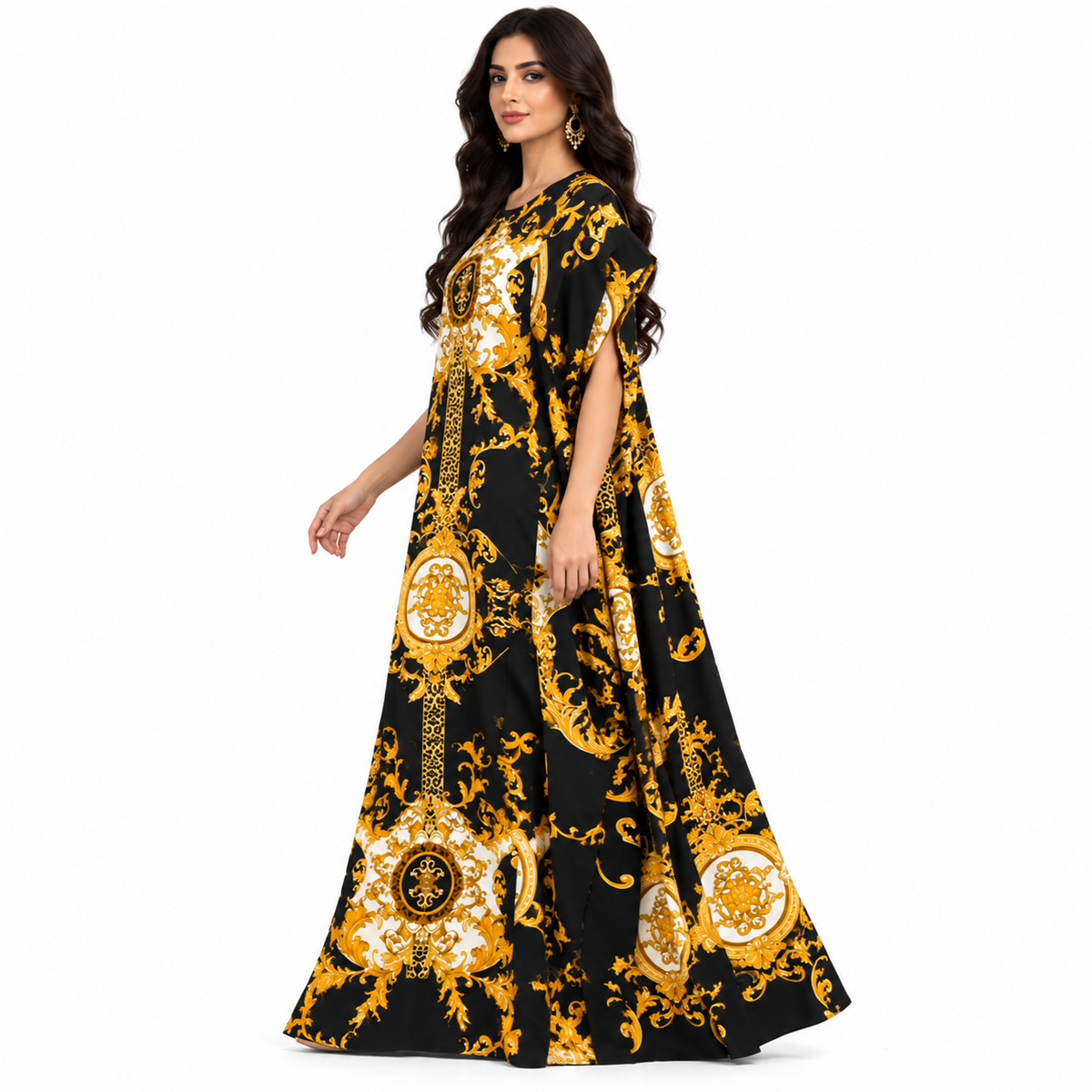 Black Gold Baroque Printed Luxury Kaftan-3