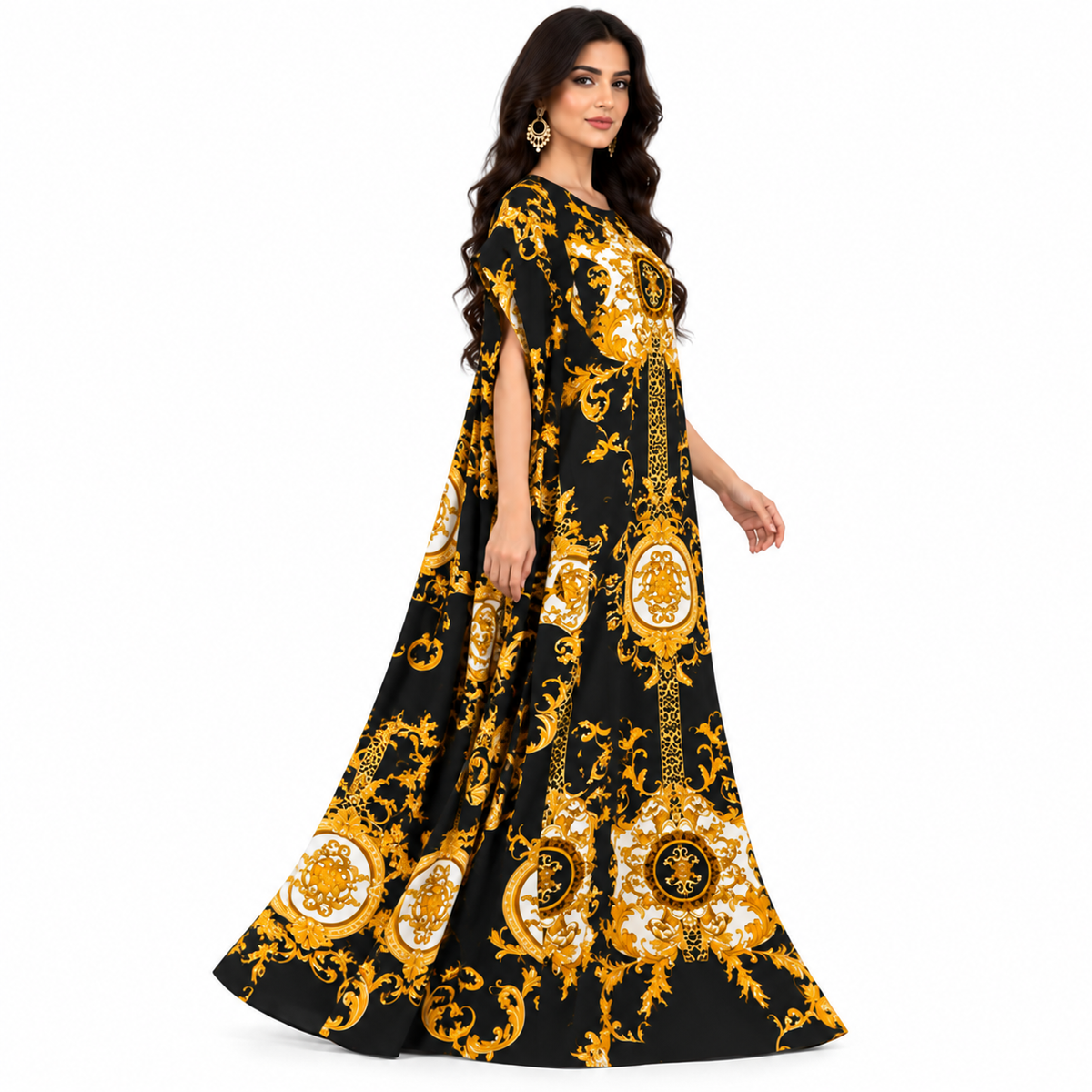 Black Gold Baroque Printed Luxury Kaftan-2