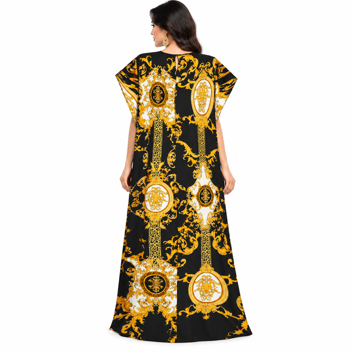 Black Gold Baroque Printed Luxury Kaftan-4