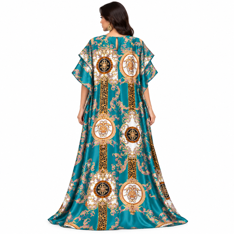 Lake Blue Baroque Printed Luxury Kaftan-4