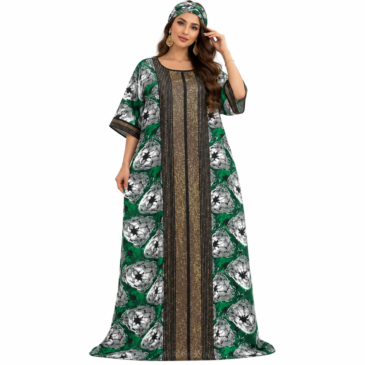 Emerald Gold Printed Luxury Women’s Kaftan-1
