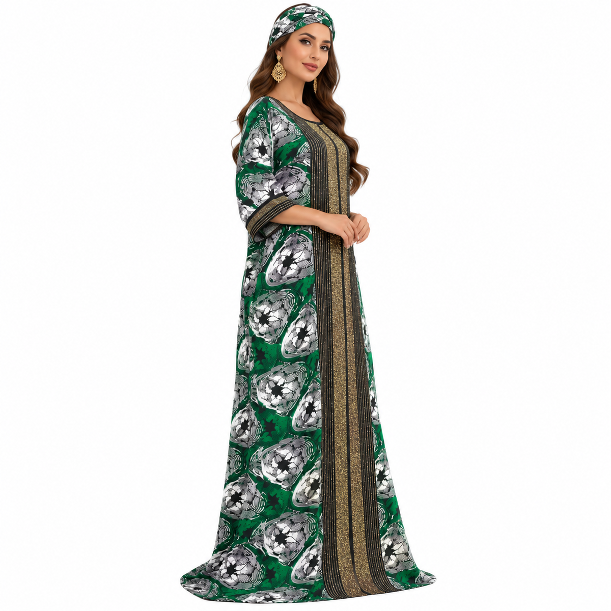 Emerald Gold Printed Luxury Women’s Kaftan-4