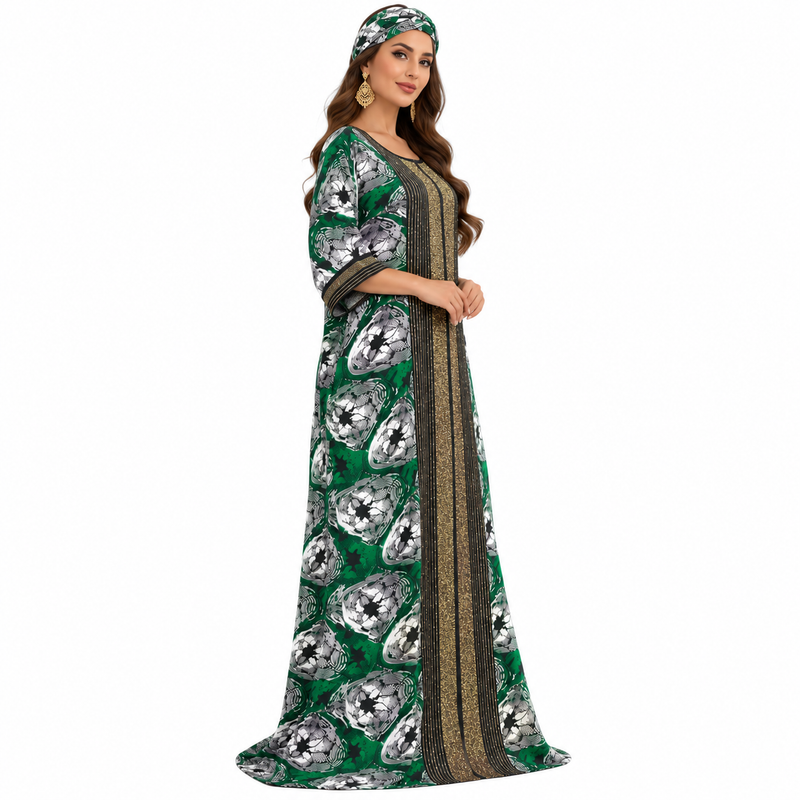 Emerald Gold Printed Luxury Women’s Kaftan-4