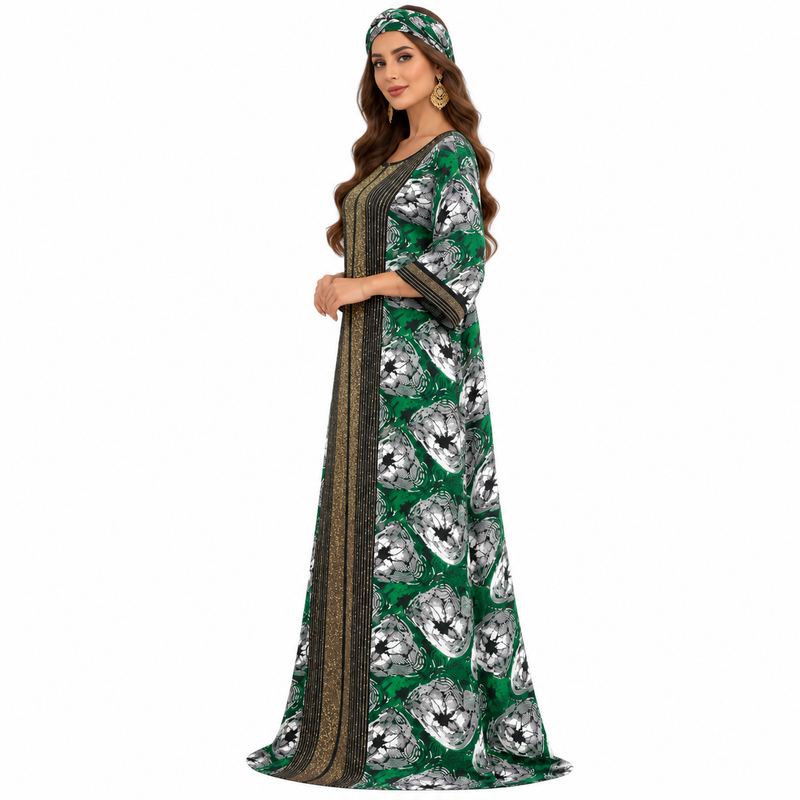 Emerald Gold Printed Luxury Women’s Kaftan-2