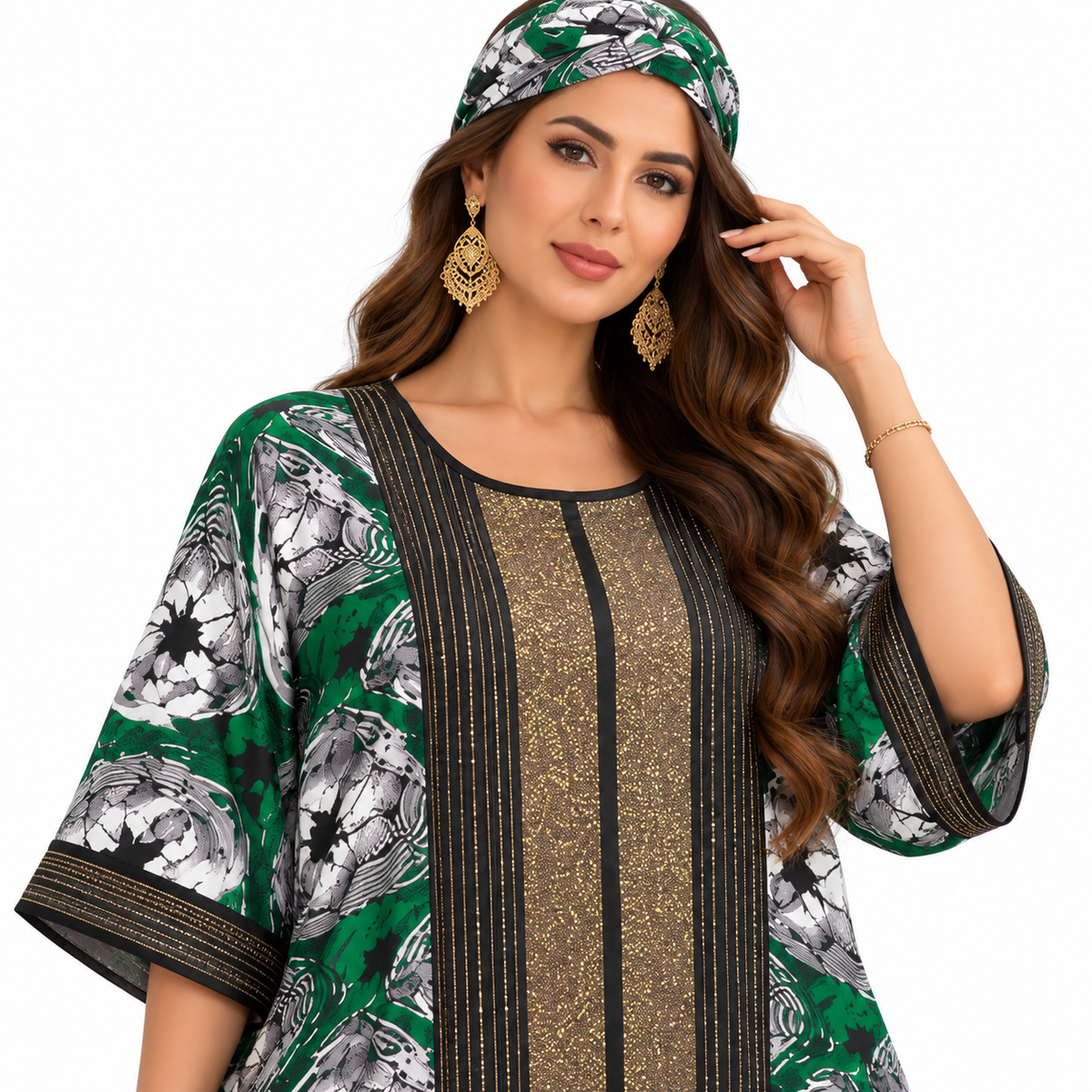 Emerald Gold Printed Luxury Women’s Kaftan-3