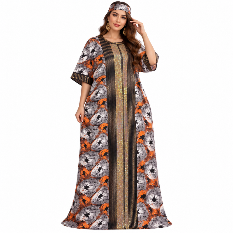Orange Gold Printed Luxury Women’s Kaftan-1