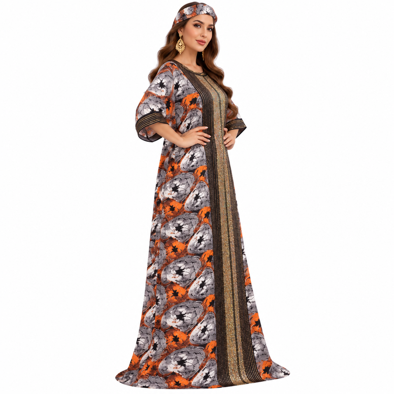 Orange Gold Printed Luxury Women’s Kaftan-4