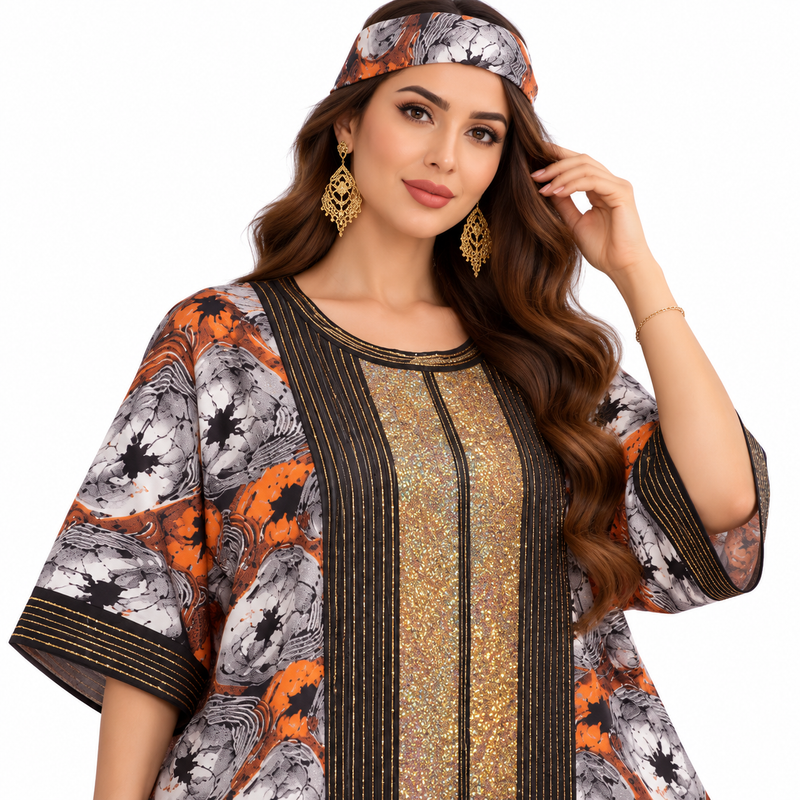 Orange Gold Printed Luxury Women’s Kaftan-3