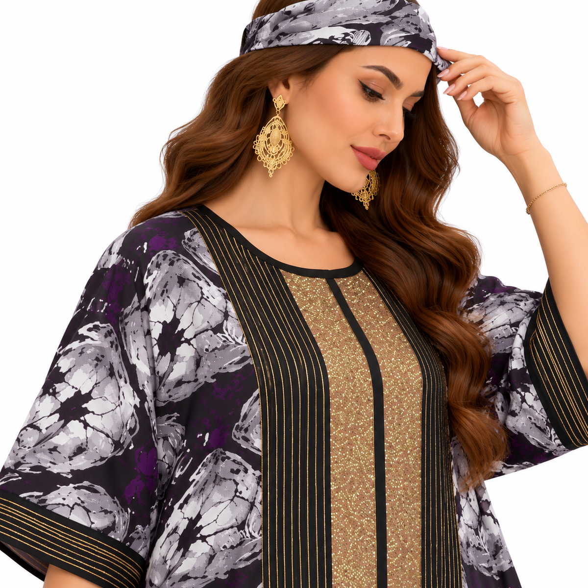 Purple Gold Printed Luxury Women’s Kaftan-4
