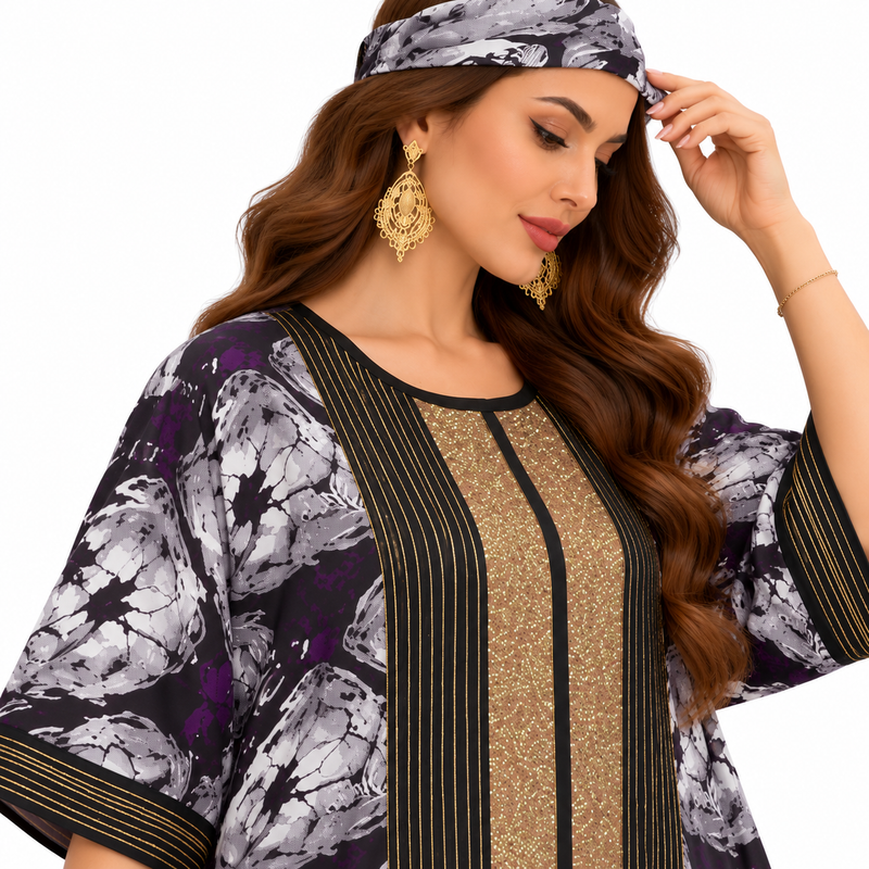Purple Gold Printed Luxury Women’s Kaftan-4