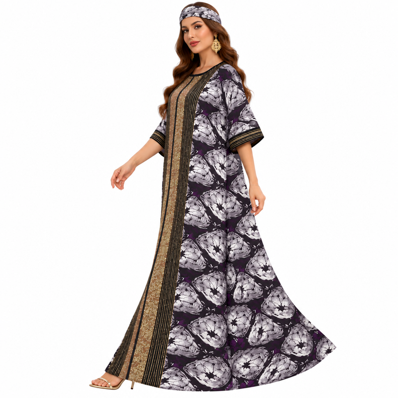 Purple Gold Printed Luxury Women’s Kaftan-3