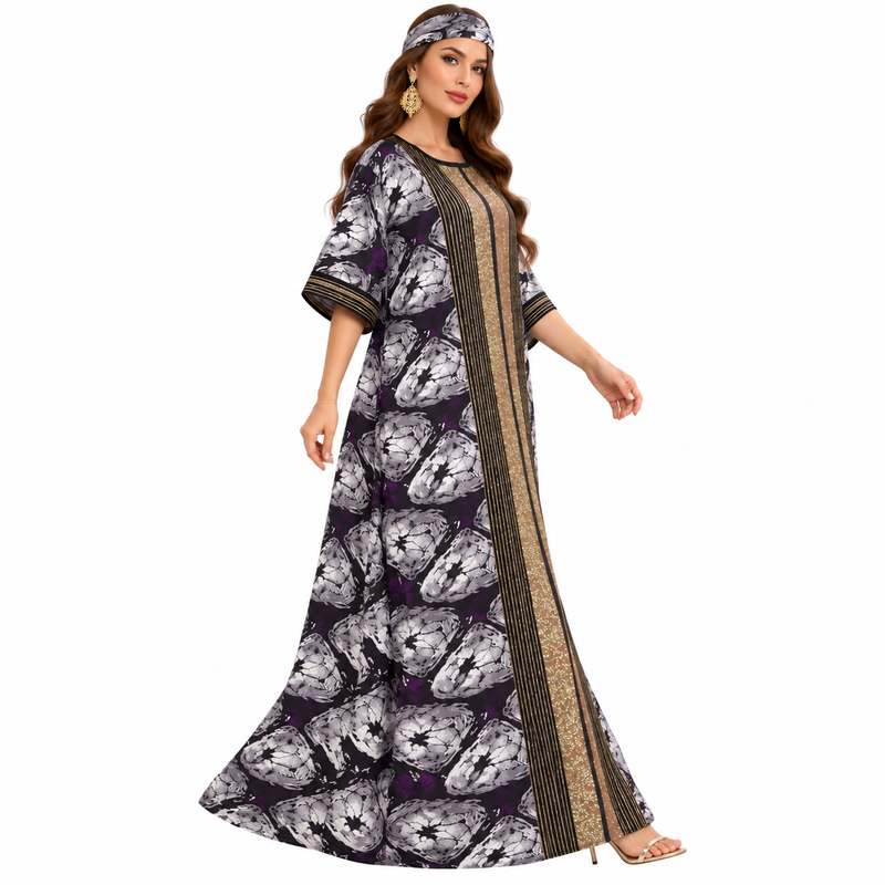 Purple Gold Printed Luxury Women’s Kaftan-2