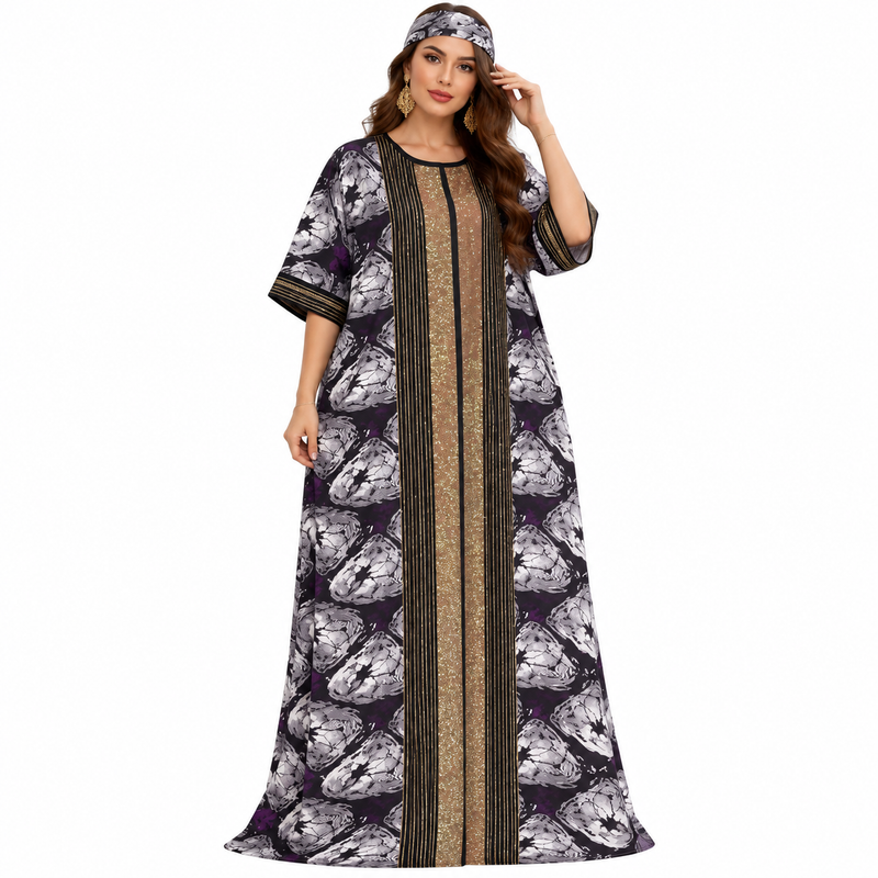 Purple Gold Printed Luxury Women’s Kaftan-1