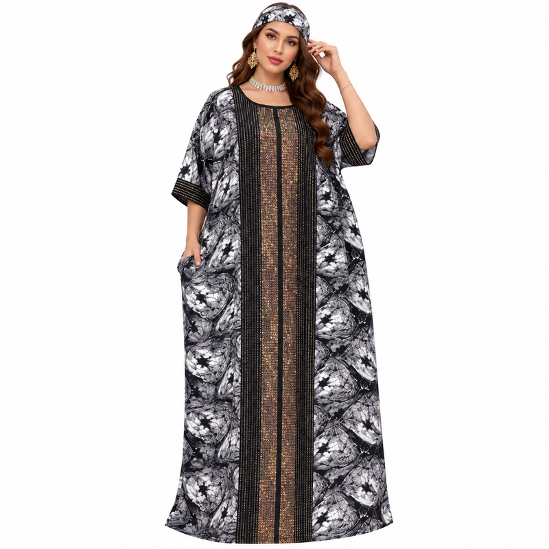 Black Gold Embellished Printed Women’s Kaftan-1