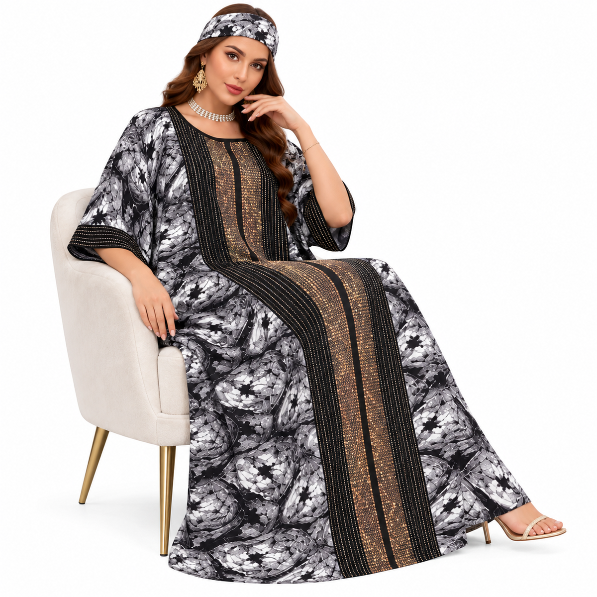 Black Gold Embellished Printed Women’s Kaftan-4