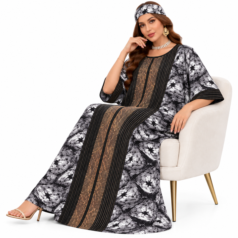 Black Gold Embellished Printed Women’s Kaftan-2