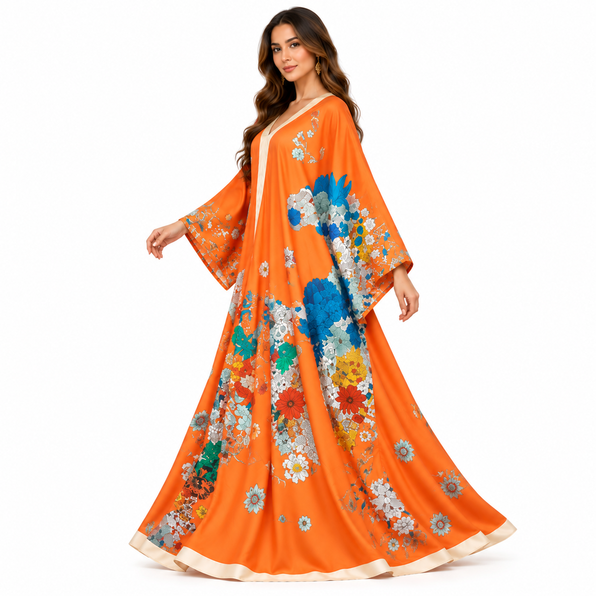 Vibrant Orange Floral Luxury Kaftan Dress-2