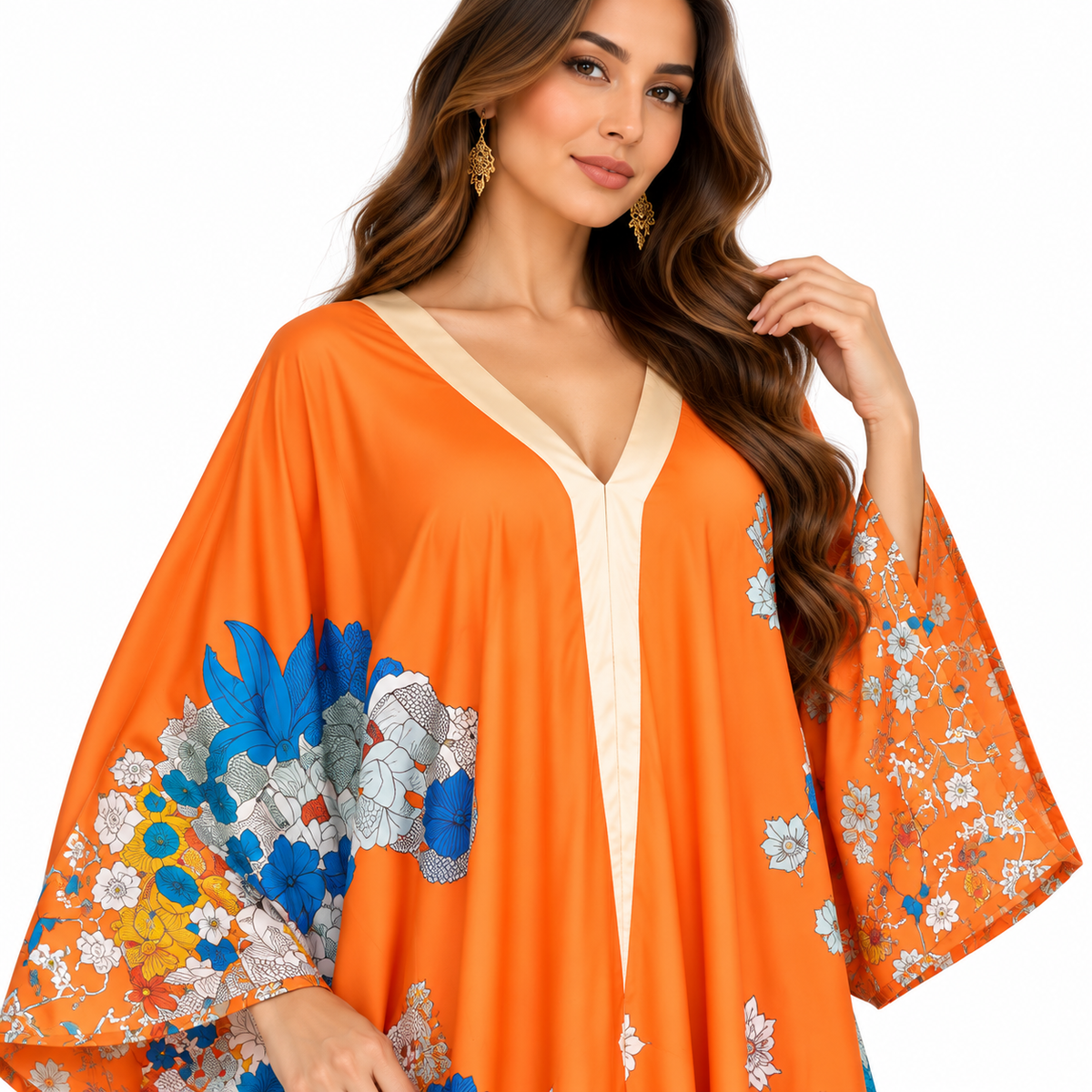 Vibrant Orange Floral Luxury Kaftan Dress-3