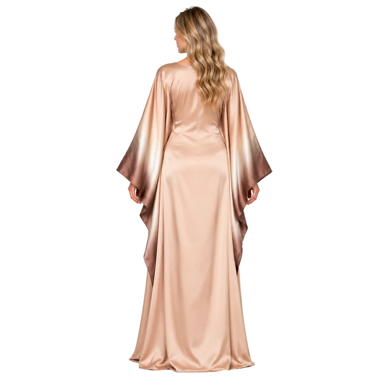 Elegant Coffee Ombre Silk Satin Kaftan-4