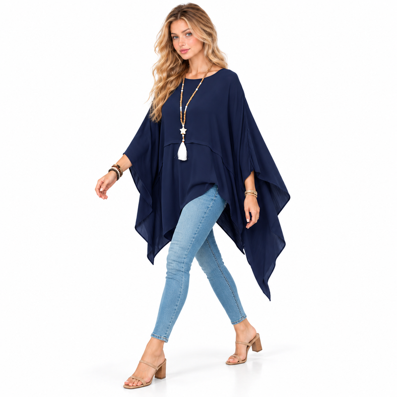 Elegant Navy Blue Flowy Kaftan Top-3