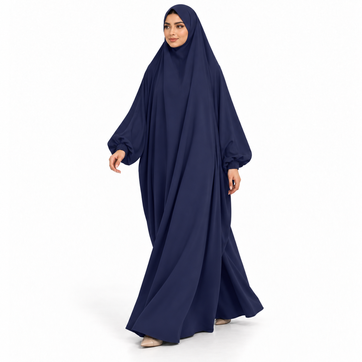 Elegant Navy Jilbab With Flowing Sleeves-3