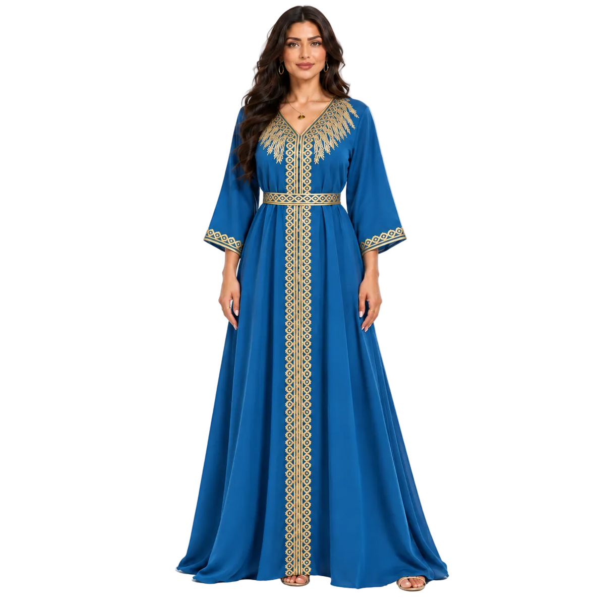 Peacock Blue Embroidered Luxury Moroccan Kaftan