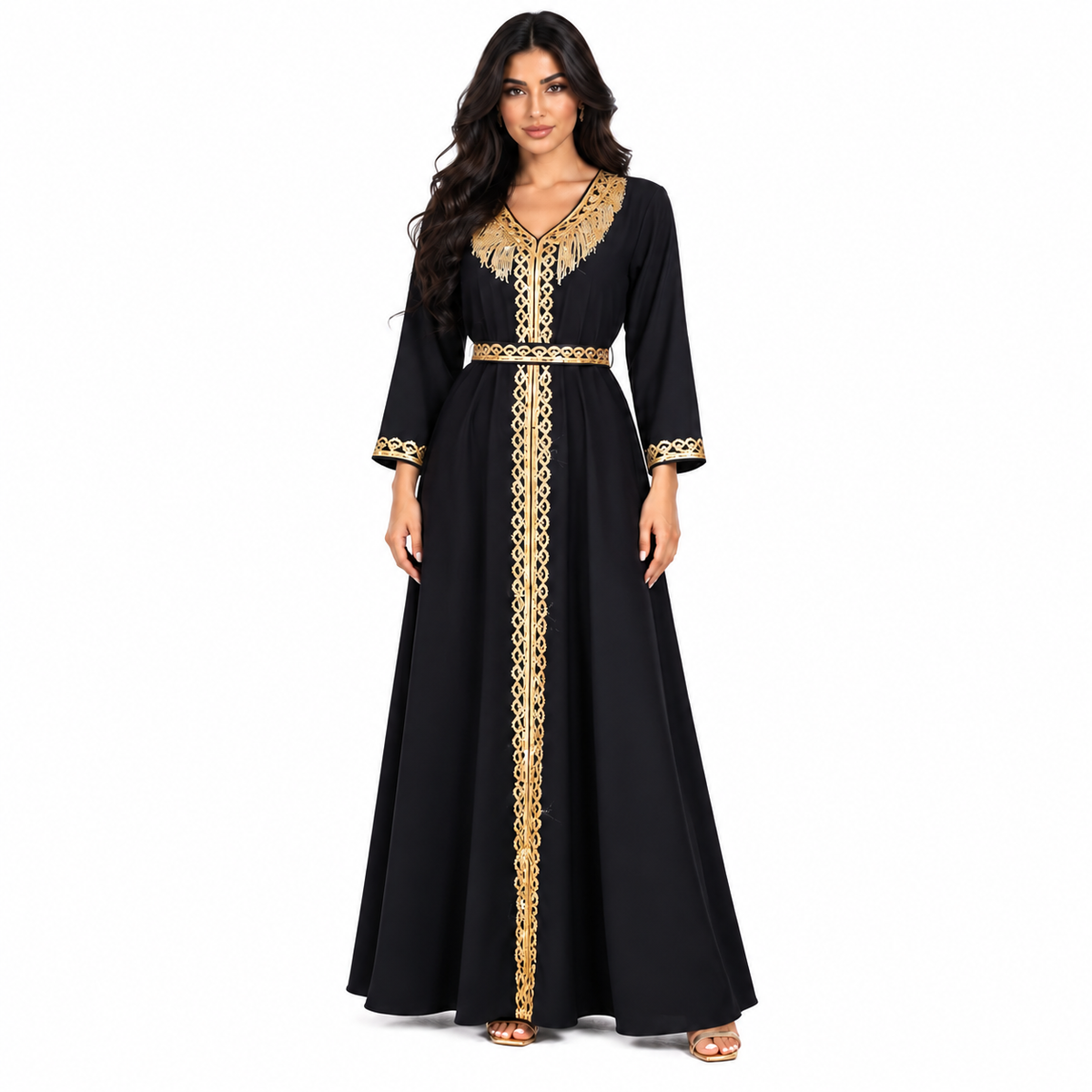 Elegant Black Gold Embroidered Luxury Kaftan-1