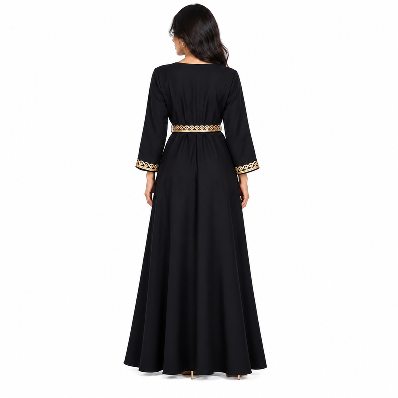 Elegant Black Gold Embroidered Luxury Kaftan-4