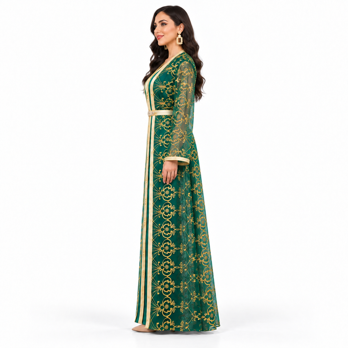 Emerald Gold Embroidered Luxury Women’s Kaftan-2