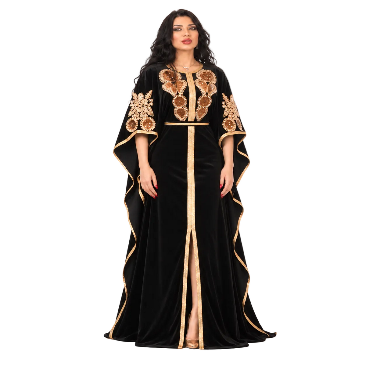 Black Gold Embroidered Velvet Moroccan Kaftan