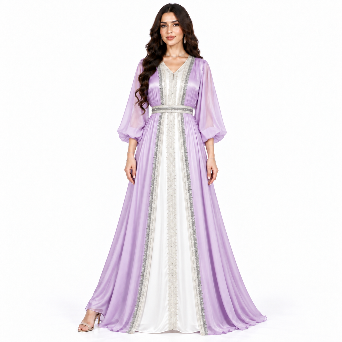 Lavender Silver Embroidered Elegant Luxury Kaftan-1