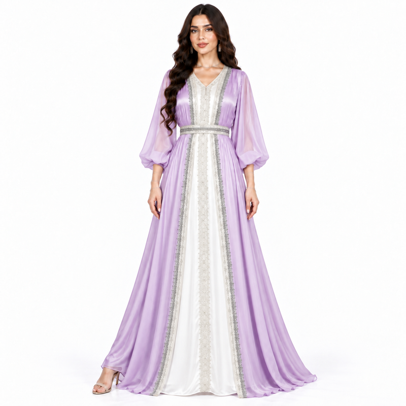 Lavender Silver Embroidered Elegant Luxury Kaftan-1