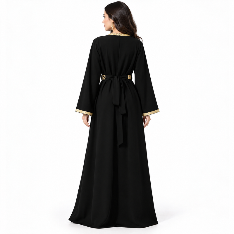 Black Gold Embroidered Luxury Moroccan Kaftan-4