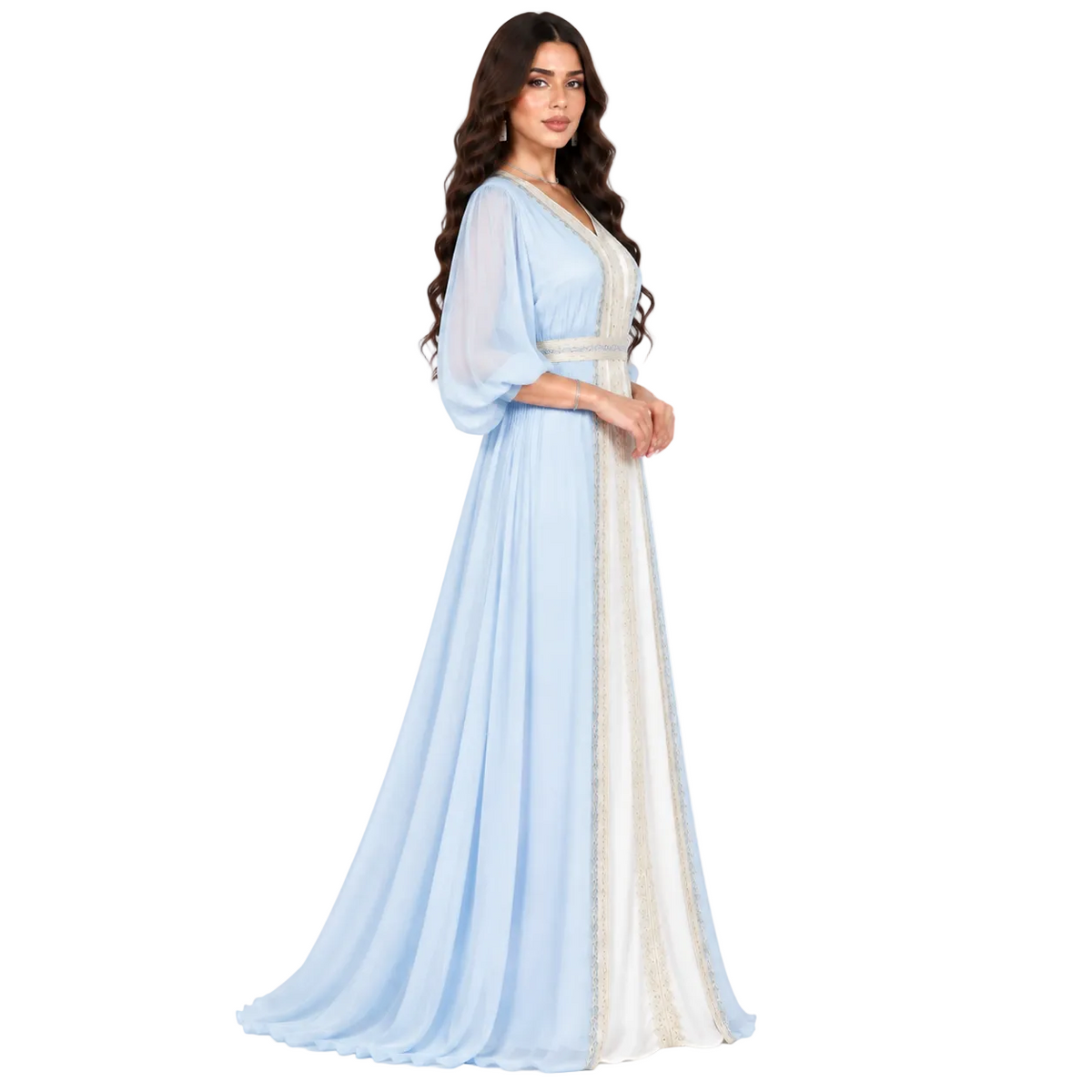 Sky Blue Embroidered Elegant Chiffon Kaftan-3