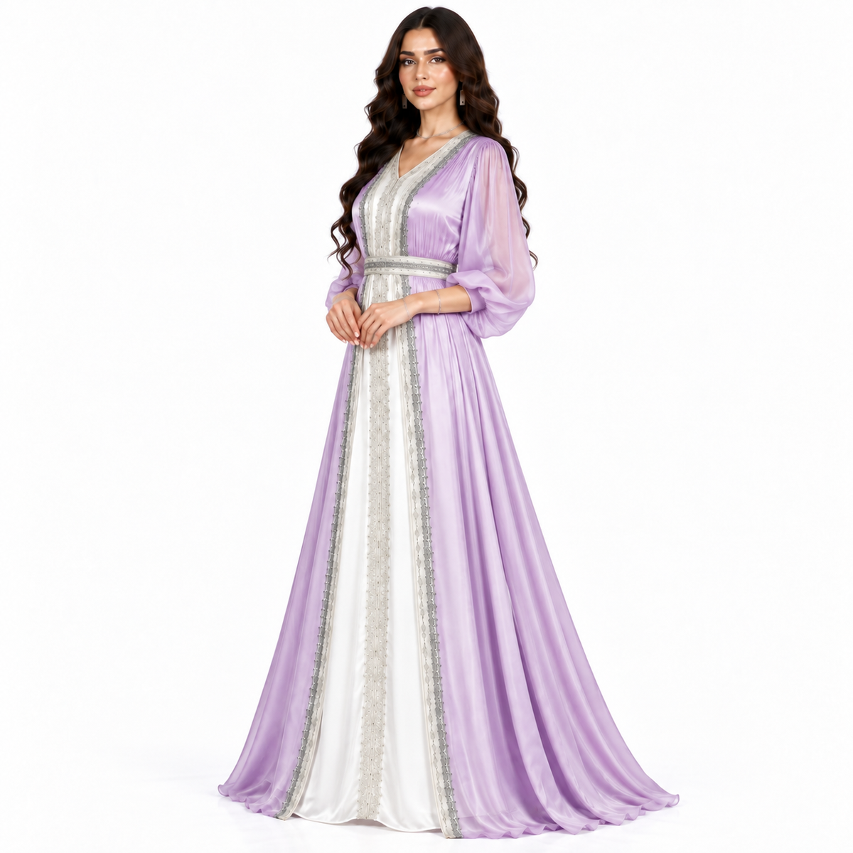 Lavender Silver Embroidered Elegant Luxury Kaftan-2
