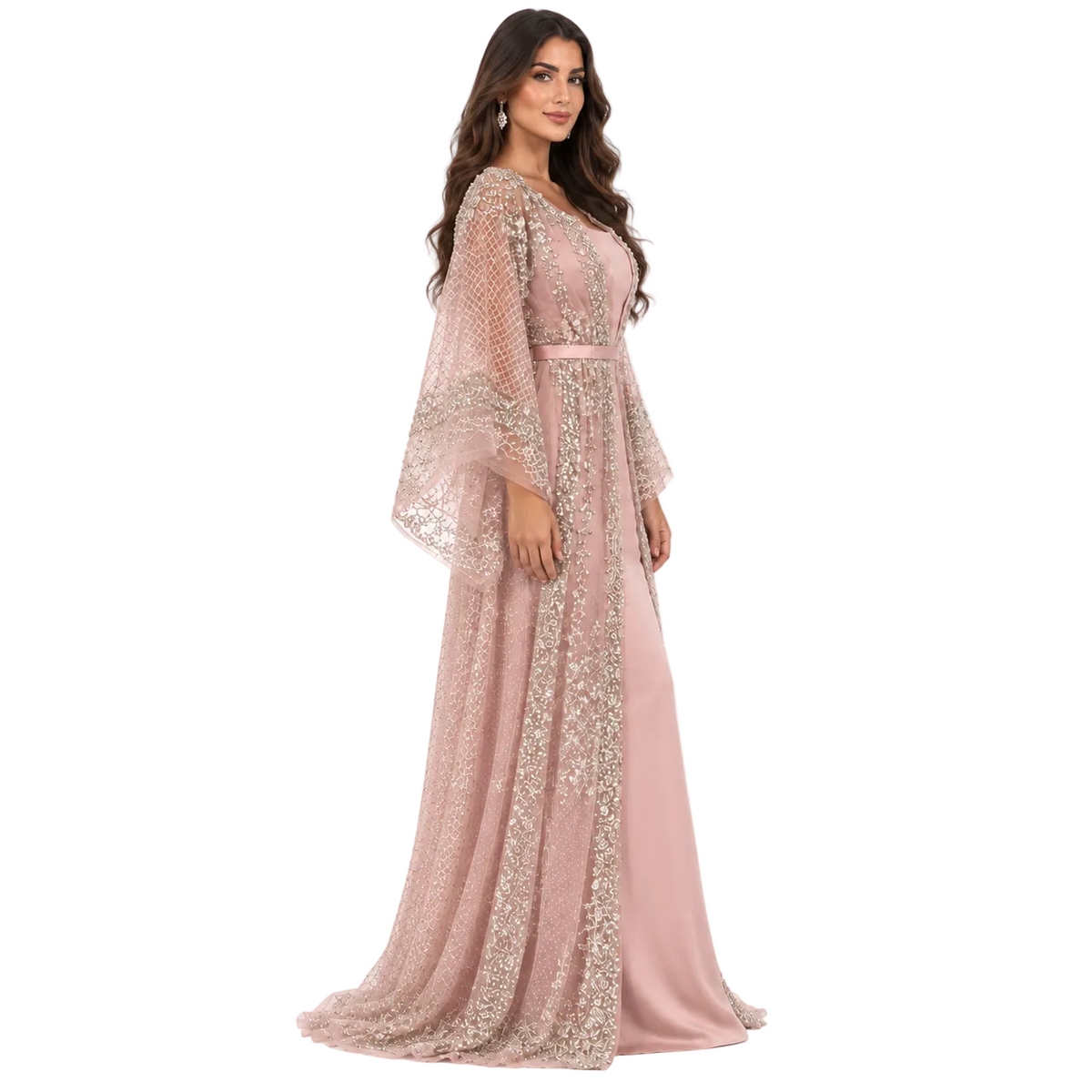 Blush Pink Silver Embellished Luxury Kaftan-3
