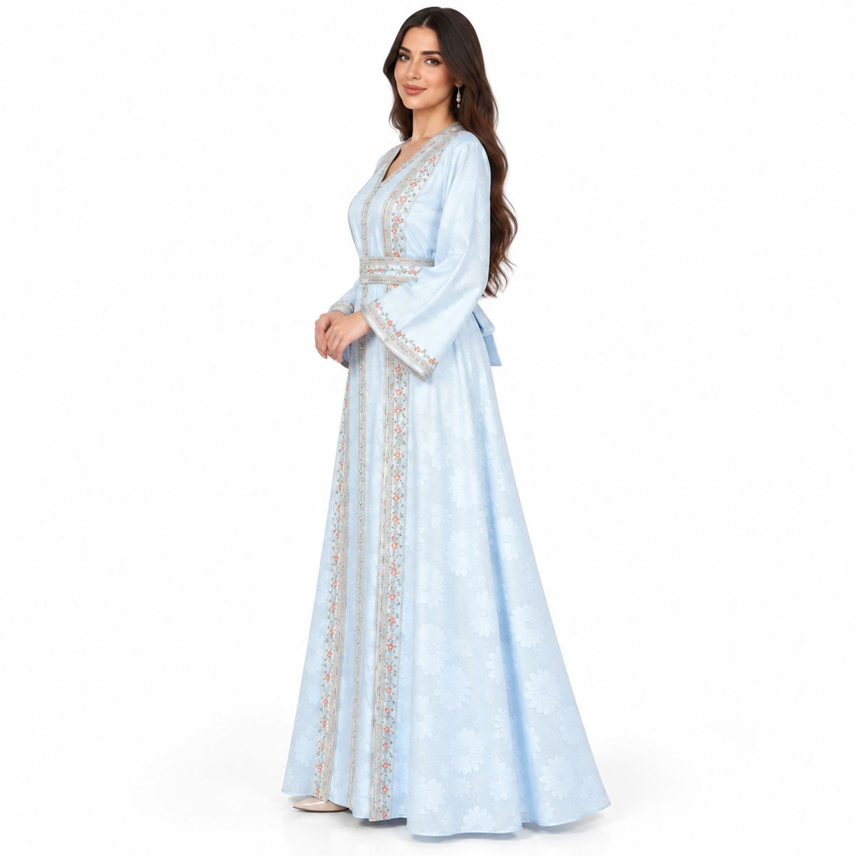 Sky Blue Embroidered Luxury Moroccan Kaftan-2