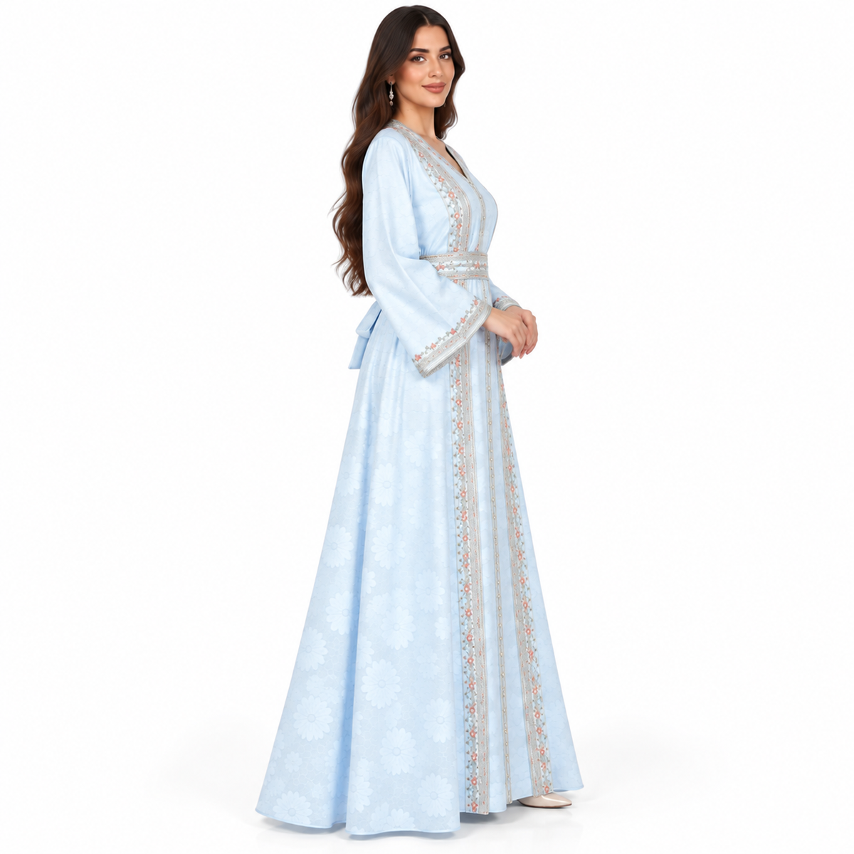 Sky Blue Embroidered Luxury Moroccan Kaftan-3