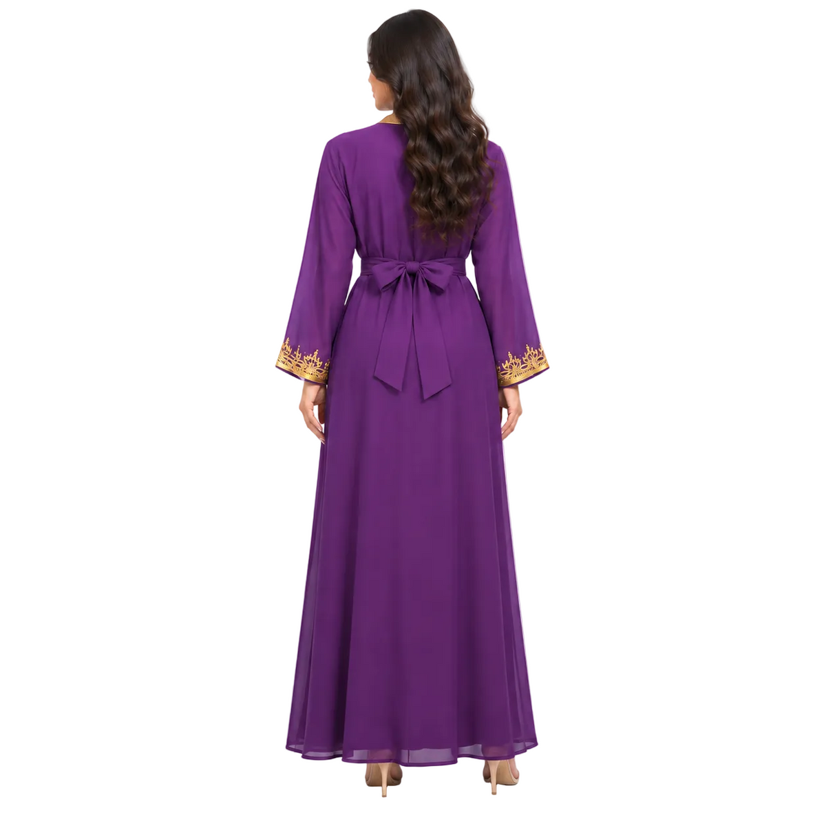 Royal Purple Gold Embroidered Moroccan Kaftan-4