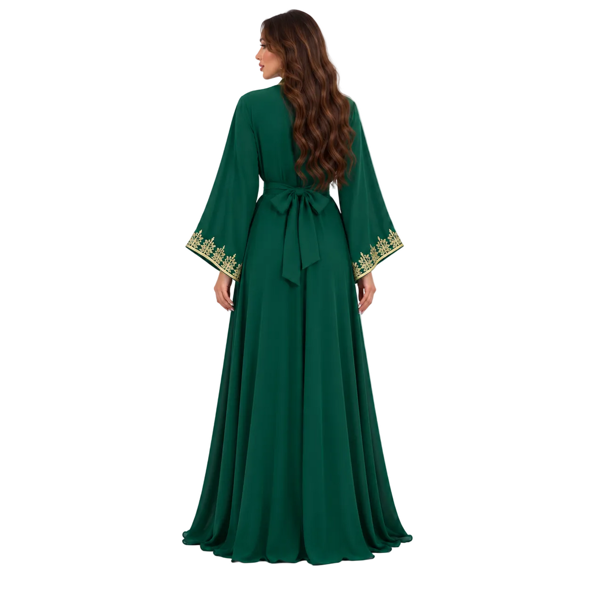 Emerald Green Gold Embroidered Moroccan Kaftan-4