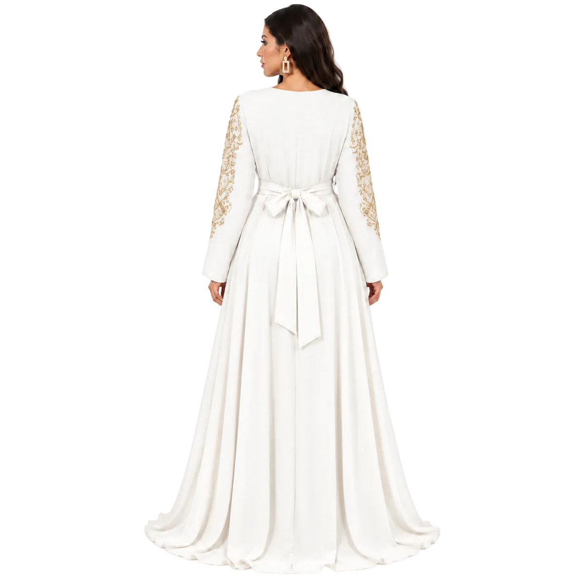 White Gold Embroidered Moroccan Luxury Kaftan-4
