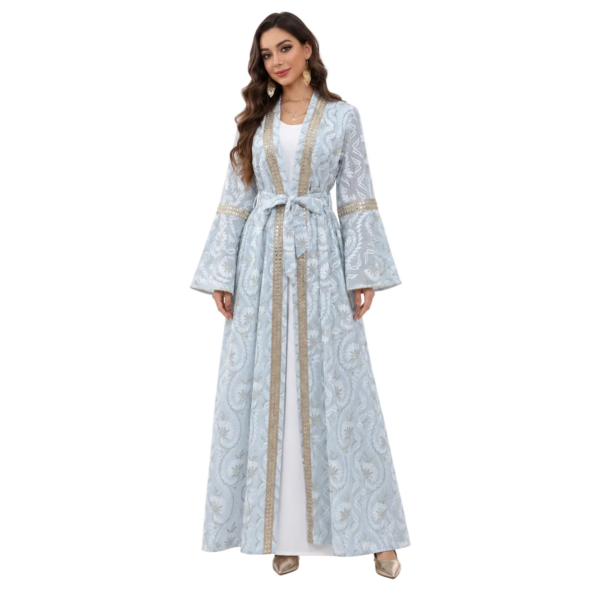 Light Blue Embroidered Luxury Kaftan Dress-1