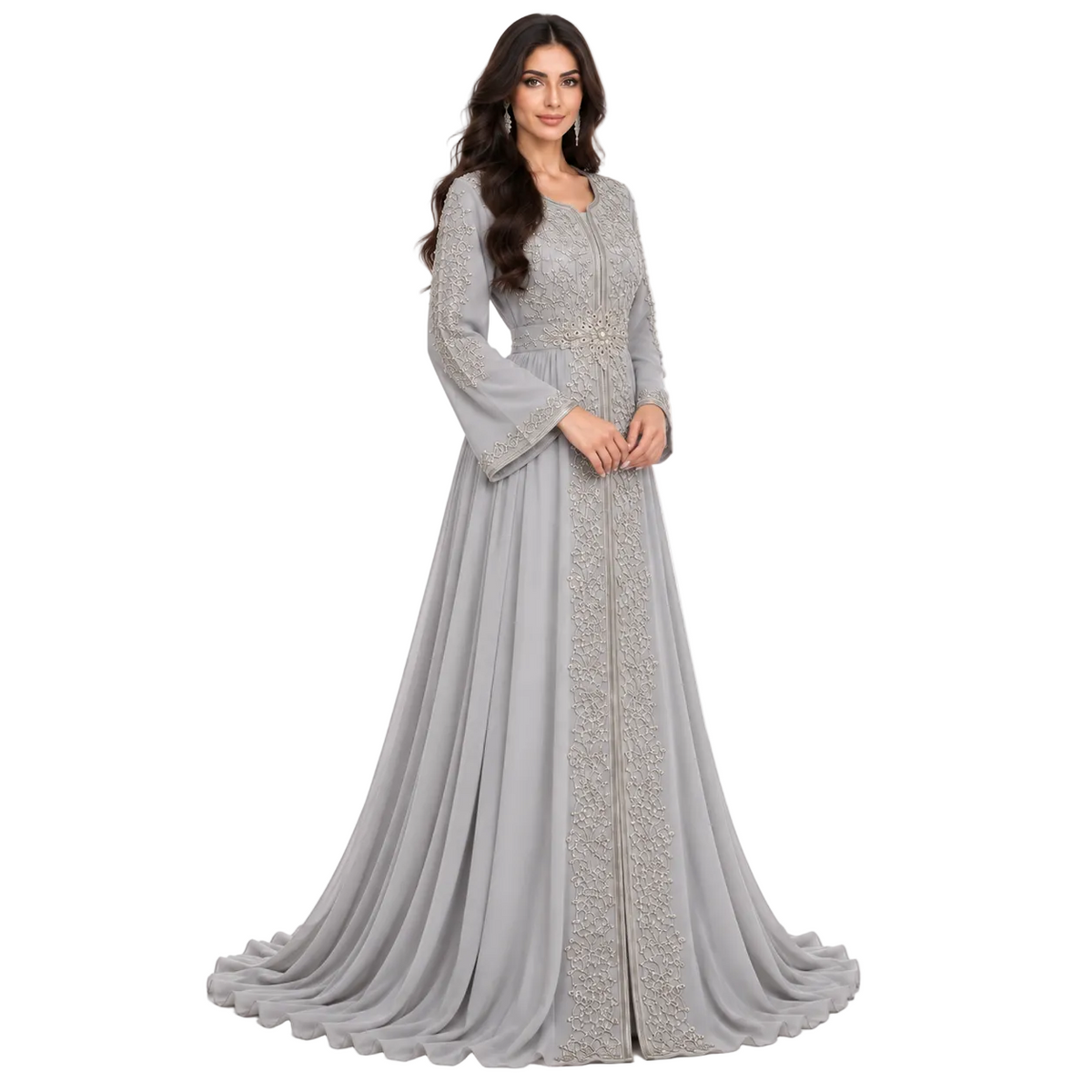 Grey Embroidered Luxury Moroccan Women’s Kaftan-2